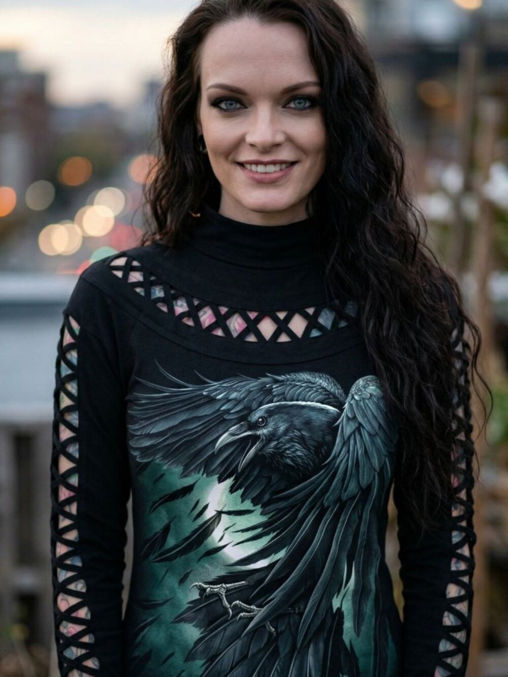 Spiral Direct ✦ Shadow Raven Waterfall Slit Top ✦ Black Gothic Long Sleeve M NWT